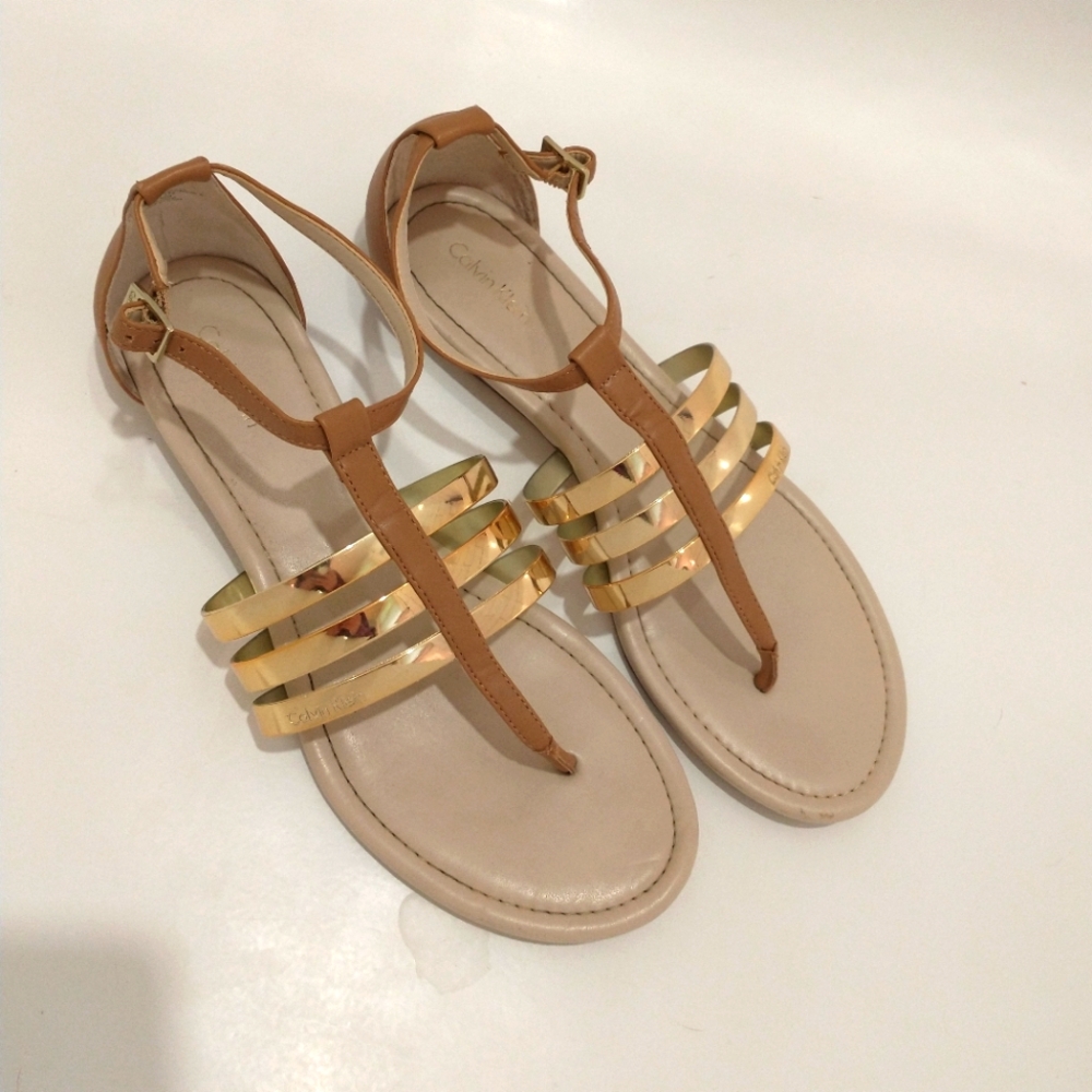 Calvin Klein Women's Sandals- Gold Accent